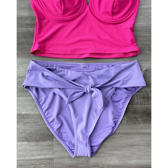 Old Navy Pink Purple Two Piece Swimsuit Size L NWT Underwire - Picture 3 of 7